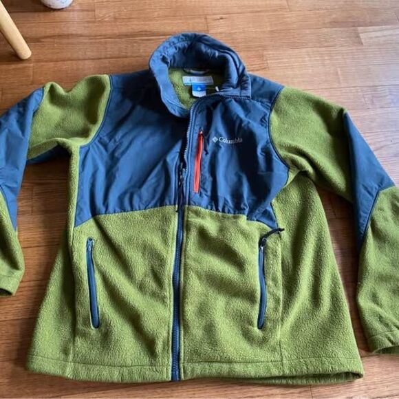 Big Boys Columbia Fleece Heavy Fall Jacket Zip Up Green Gray Orange Size 14/16 - Picture 1 of 3